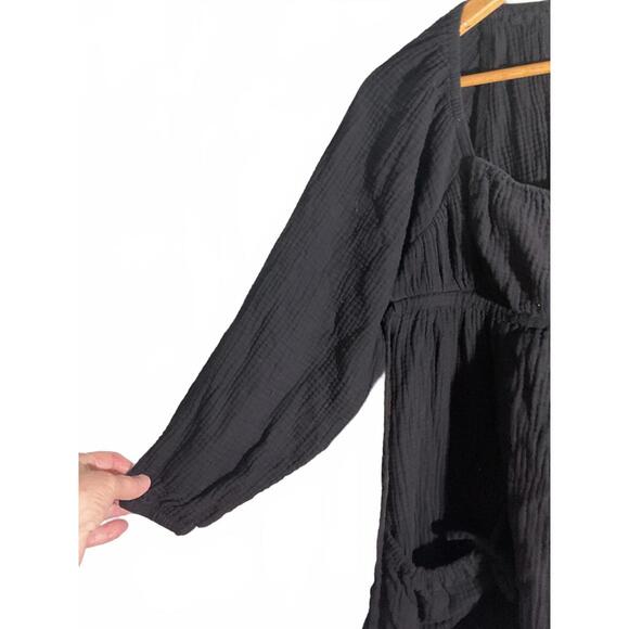 Black Gauze Open Back Long Sleeve Tunic  with Pockets Medium - Picture 6 of 11